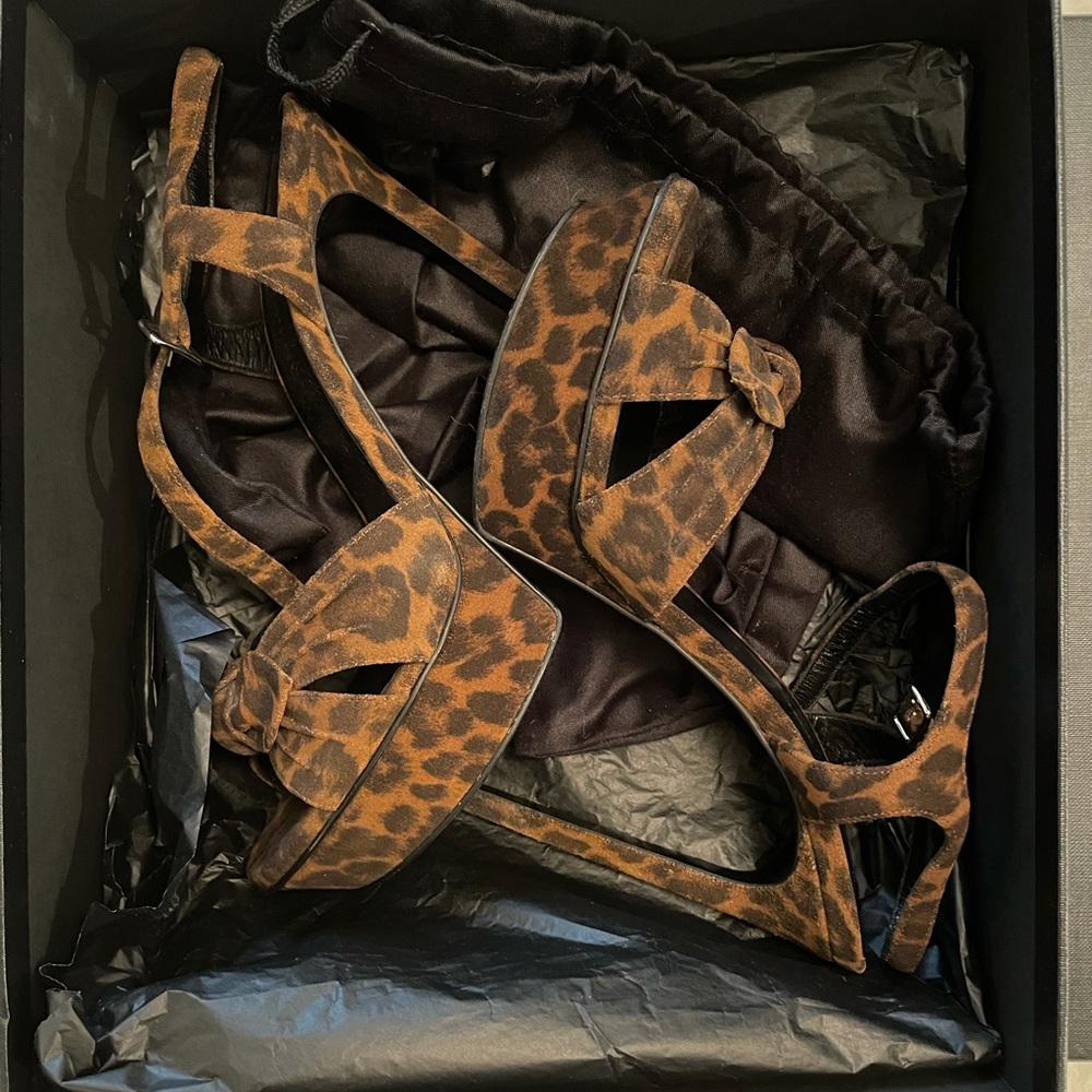 Saint Laurent Bianca Animal Print Platform Sandal in Box